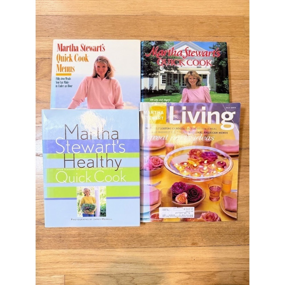 Lot of 4 Martha Stewart Cookbooks, Baking Quick Cook & Martha Living 80s-90s VTG